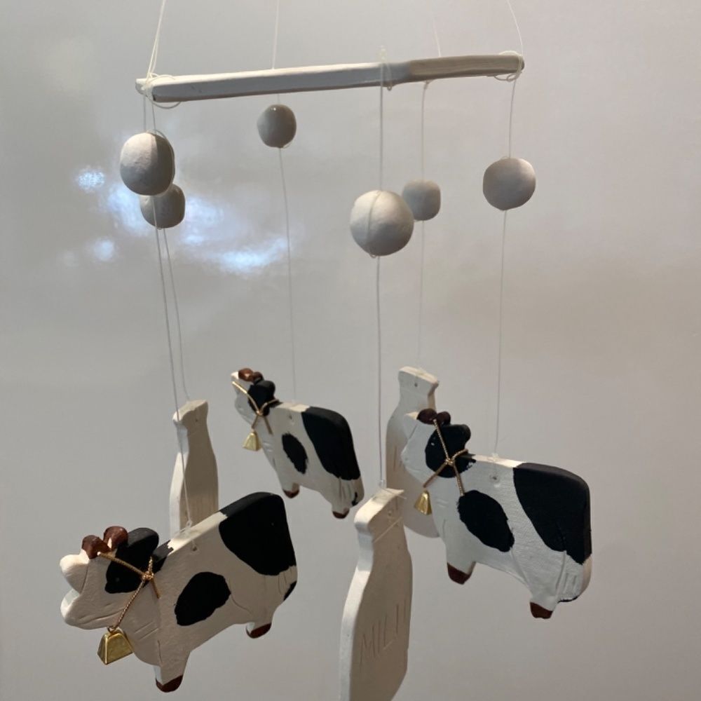 1980 Clay Whimsical Wind Chime of Cows and Milk Jugs NWT